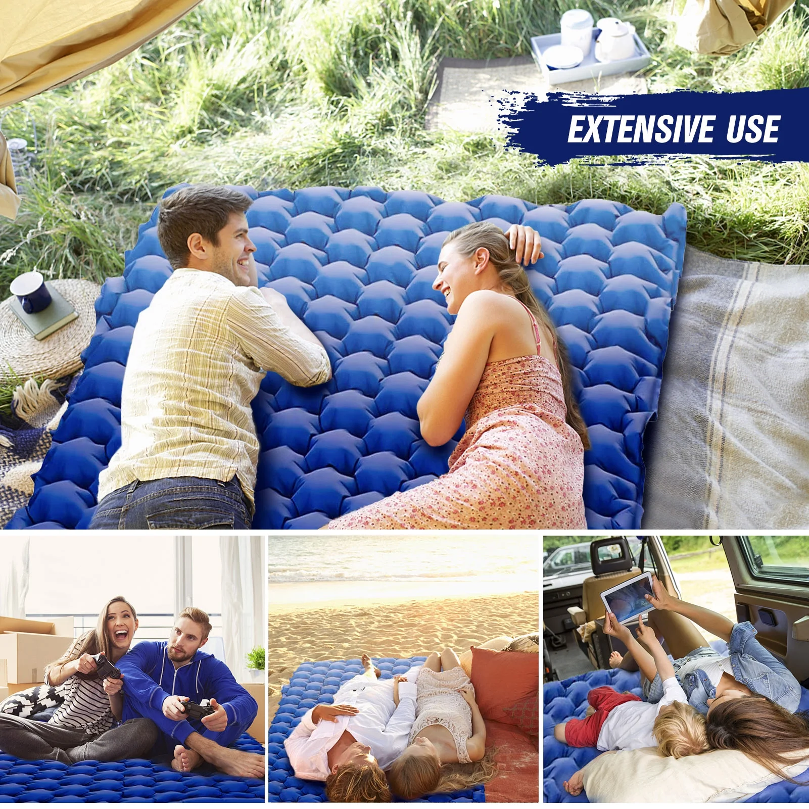 Carevas 2 Person Camping Mat with Air Pillow Portable Air Mattress Waterproof Backpacking Sleeping Pad