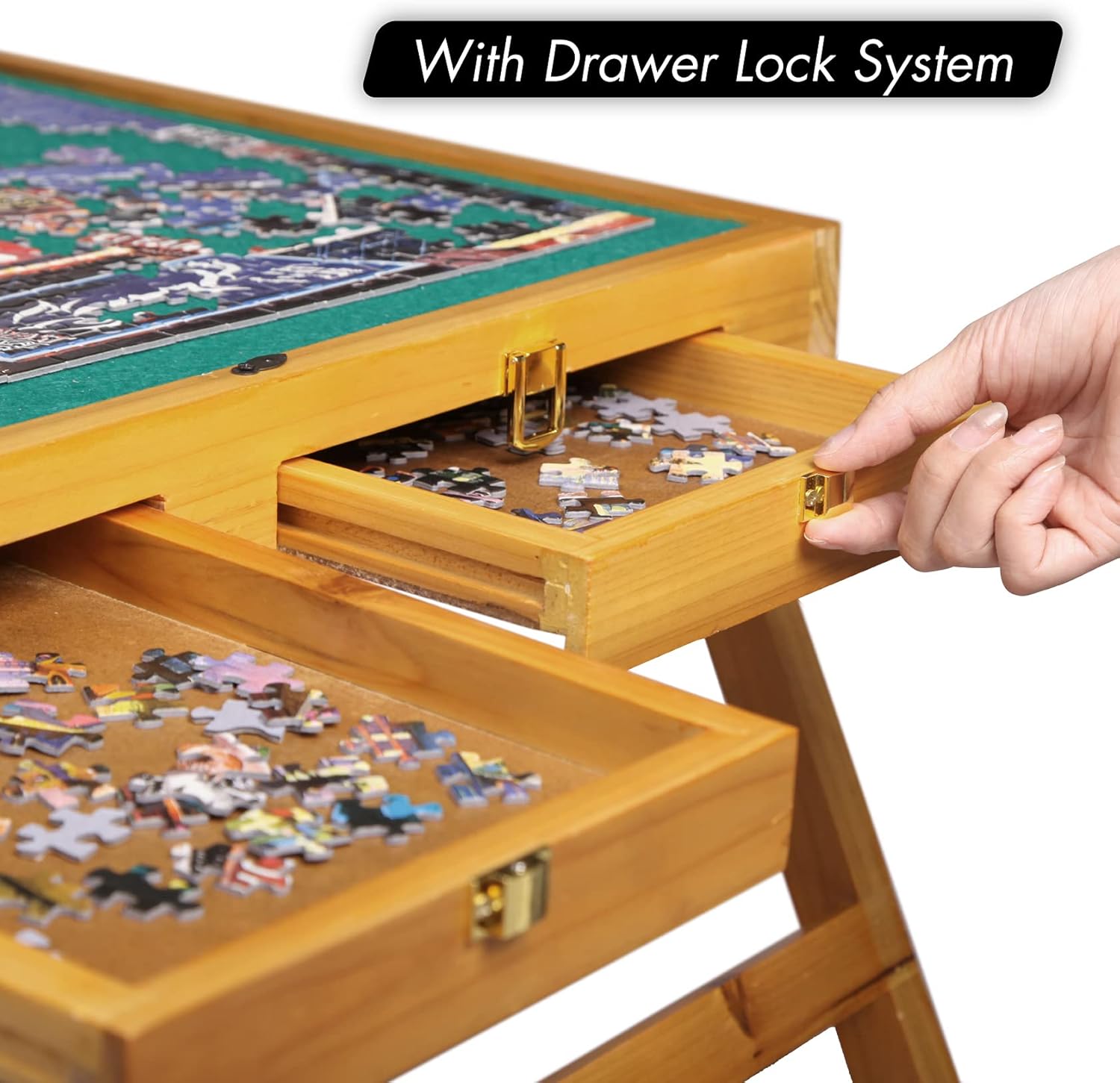 INNOVART Puzzle Board Table, Nature Cedar Wooden Jigsaw Puzzle Table w/ 4 Storage Sorting Drawers Flannel Smooth Plateau Work Surface with Plastic Cover Portable Jigsaw Puzzle Board Up to 1,000 Pieces