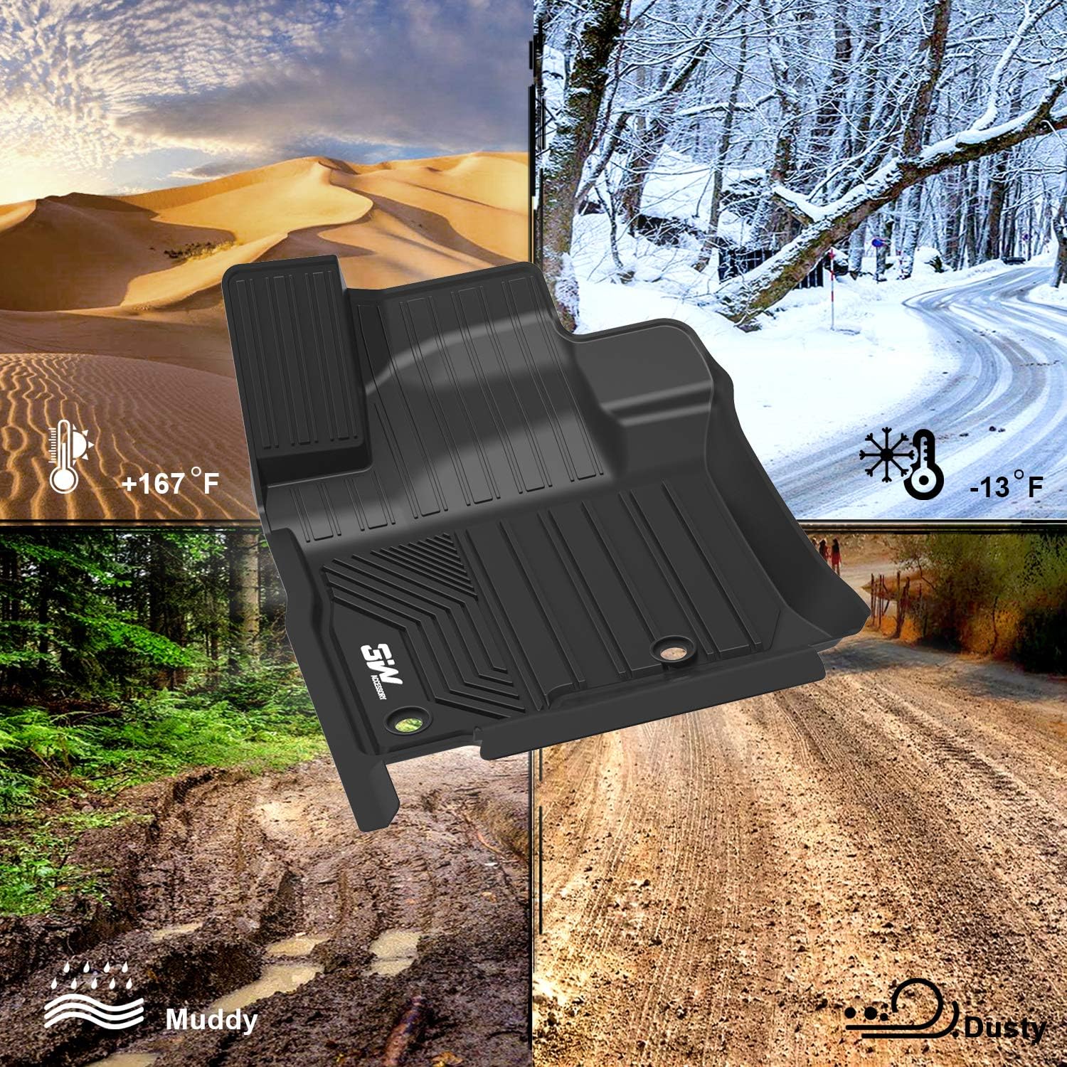 3W Floor Mats Compatible for Toyota Tundra 2014-2021 TPE All Weather Custom Fit Floor Liner for Toyota Tundra 1st and 2nd Row Full Set Car Mats Black