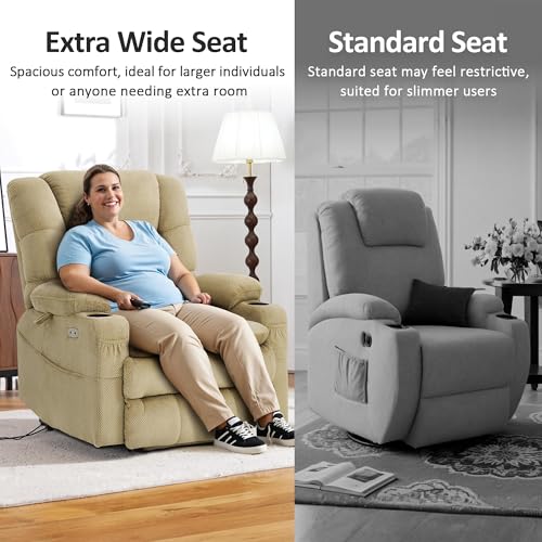 MCombo Large Triple Motor Power Lift Recliner Chair with Massage and Dual Heating, Adjustable Headrest for Tall Elderly People, Fabric 7634 (Grey, Large)