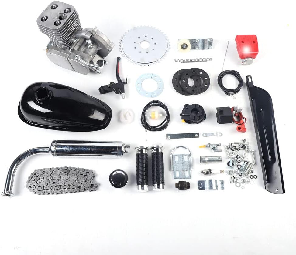 100cc Bicycle Motor Kit Bike Motorized 2 Stroke Petrol Gas Engine Full Set 44 Tooth Sprocket Motorized Full Set Upgraded Bicycle Motor Kit for 26 inch/28 inch Bikes