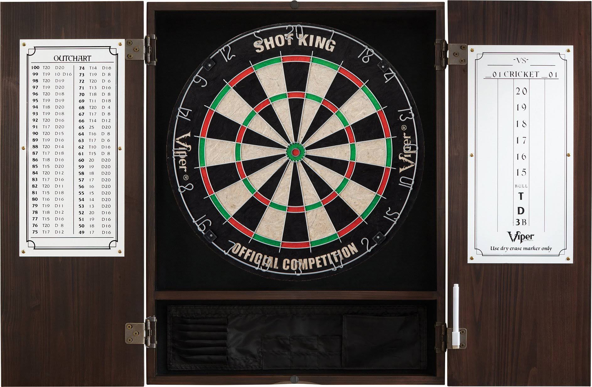 Viper Metropolitan Solid Wood Cabinet u0026 Sisal/Bristle Dartboard Ready-to-Play Bundle with Steel-Tip Darts, Integrated Storag