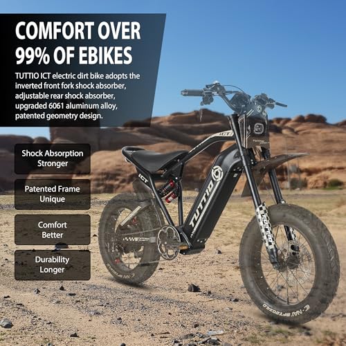 TUTTIO ICT Electric-Bike for Adults Age 16+, Peak 4000W-60V-25AH Electric-Dirt-Bike, 43-49MPH, 20" Fat-Tire-Electric-Motorcycle, Full Suspension E-Bike for Mountain Snow Off-Road School