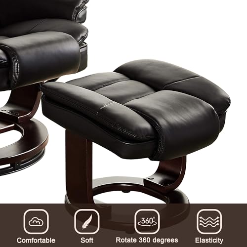 JC Home Argus Swivel Recliner with Ottoman, PU Leather & Wood Base Reclining Chair with Footrest, Ultra-Plush Double Foam for Living Room, Bedroom and Office
