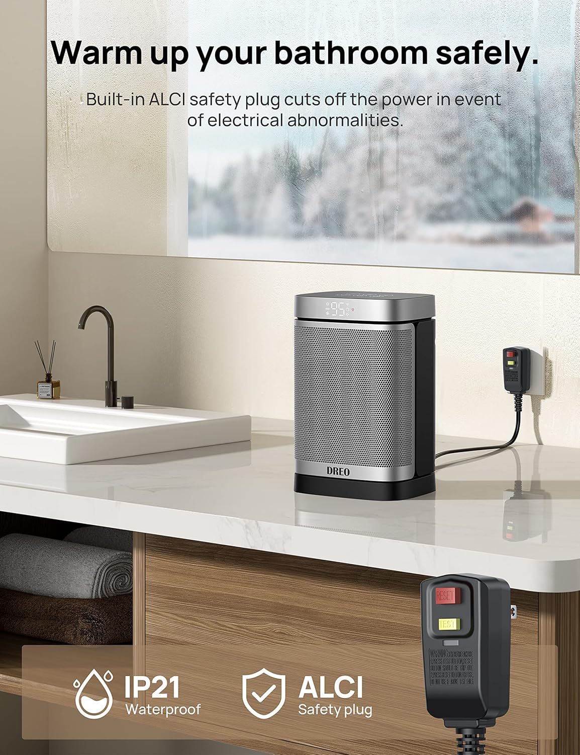 Dreo Wall Heater for Bathroom, Smart Space Heaters with ALCI Plug, 1500W & Electric Space Heater for Bathroom and Indoor, Portable Heater