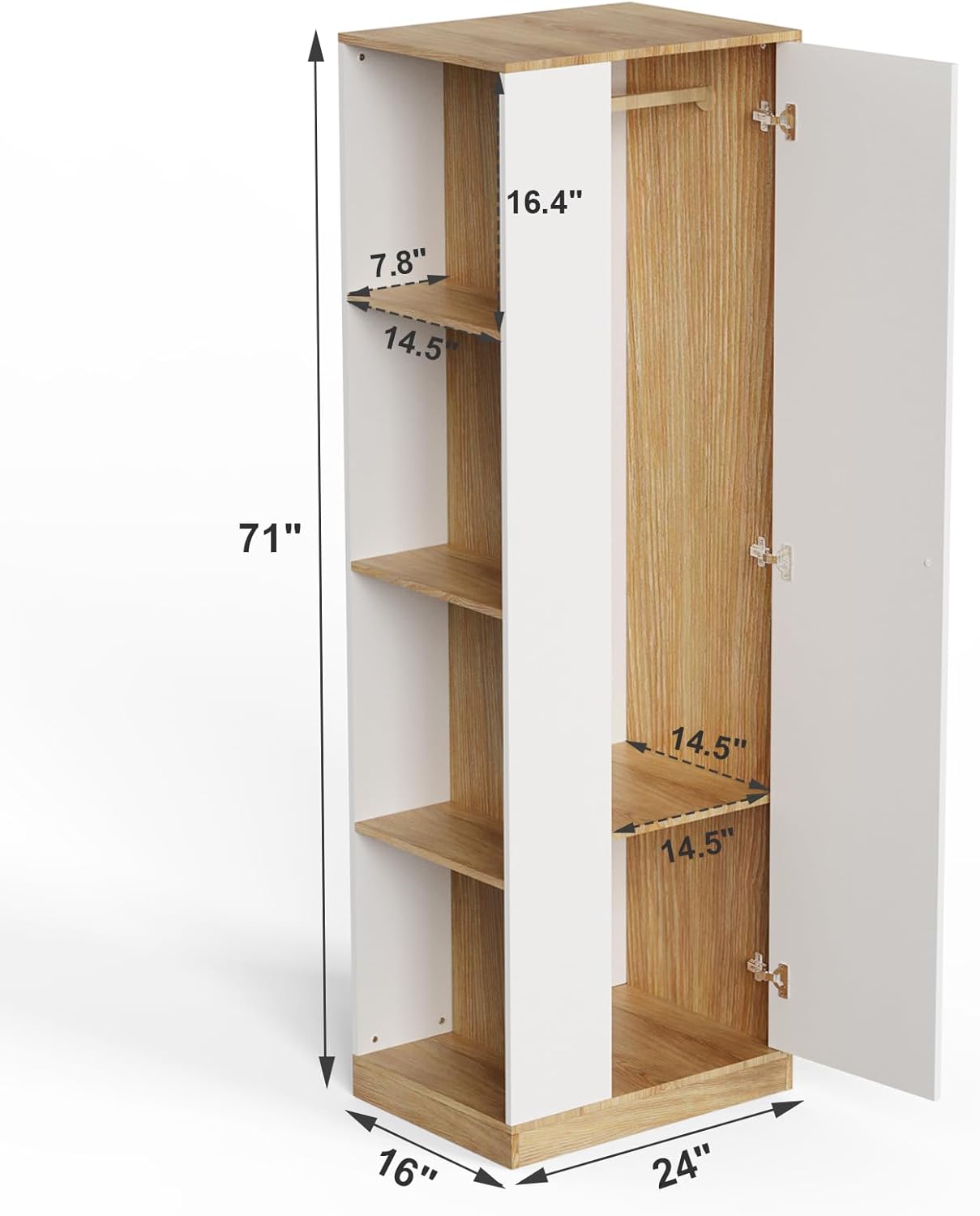 Modern Wardrobe Armoire, White Wardrobe Closet with Hanging Rail, Functional Clothes Storage Cabinet Closet for Small Apartments Bedroom, Easy to Install, 16" D x 24" W x 71" H