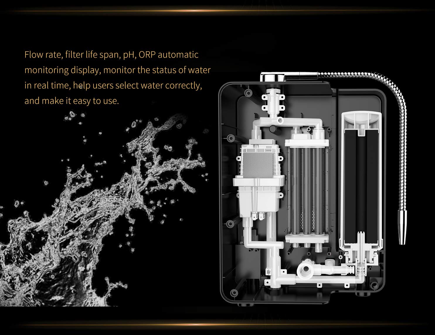 Water Ionizer and Water Purifier Machine,PH 3-11 Alkaline Acid Water Machine,Up to -800mV ORP, 8000 Liters Per Filter,11 Plate Electrode,Regulation Valve to Control PH and ORP/Auto-Cleaning
