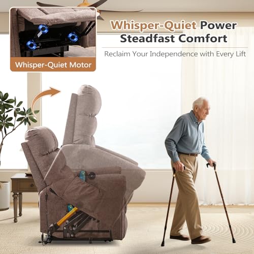 ANJ Large Power Lift Recliner Chair with Massage and Heat for Elderly Big People, Electric Wide Recliners, Heavy Duty and Safety Motion Fabric Reclining Mechanism with USB Ports, Side Pocket, Camel