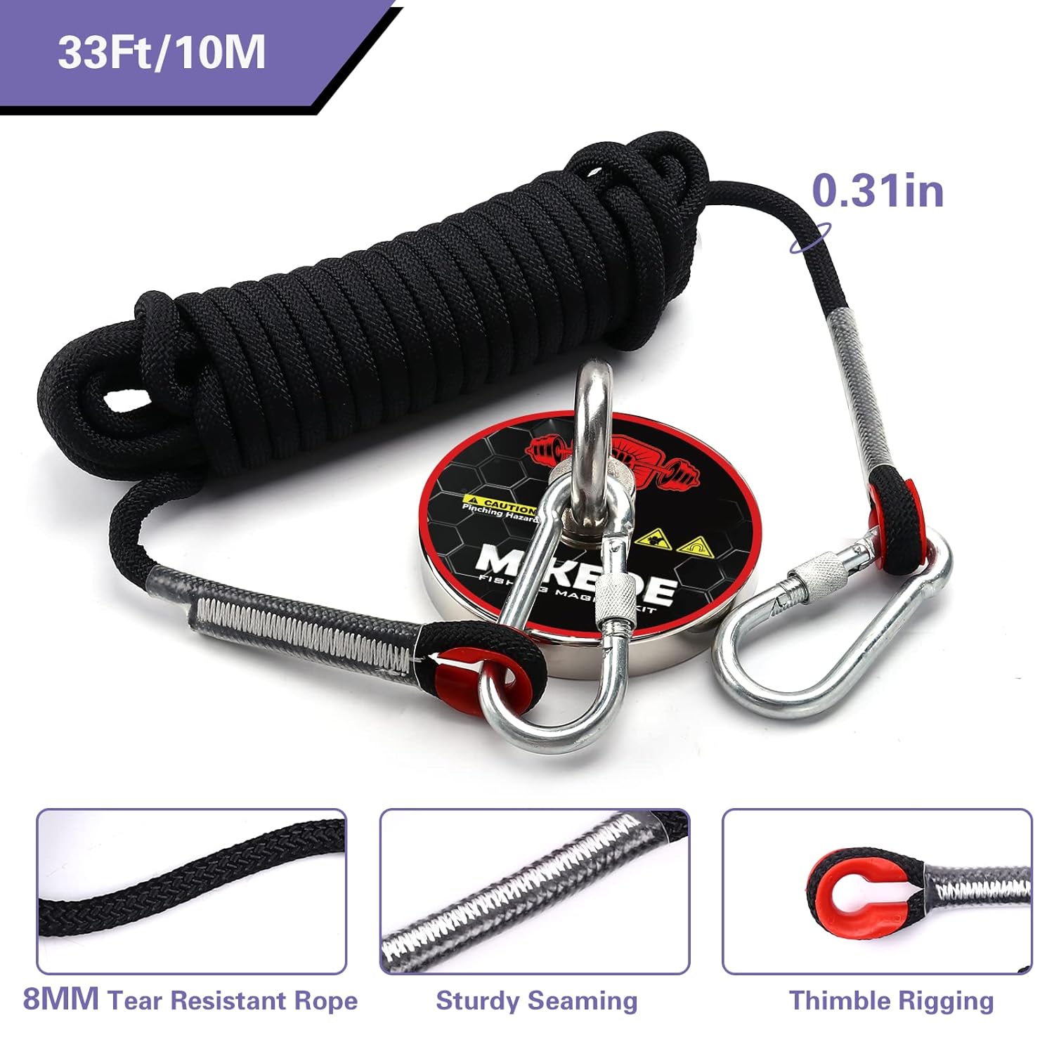 MIKEDE Fishing Magnets, 1080 LBS Pulling Force Strong Magnets Fishing Kit with Heavy Duty Rope Diameter 3.94inch(100mm), Big Neodymium Rare Earth Magnet for Retrieving in River and Magnetic Fishing Pack of 2