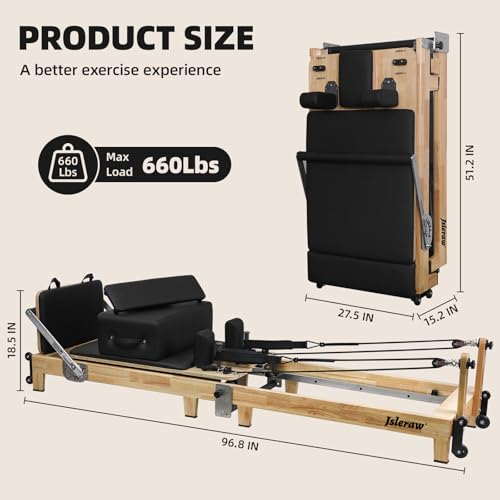 Pilates Reformer Machine Folding Pilates Reformer Oak Pilates Exercise Bed Home Multifunctional Silent Pilates Core Reformer(Solid Wood)