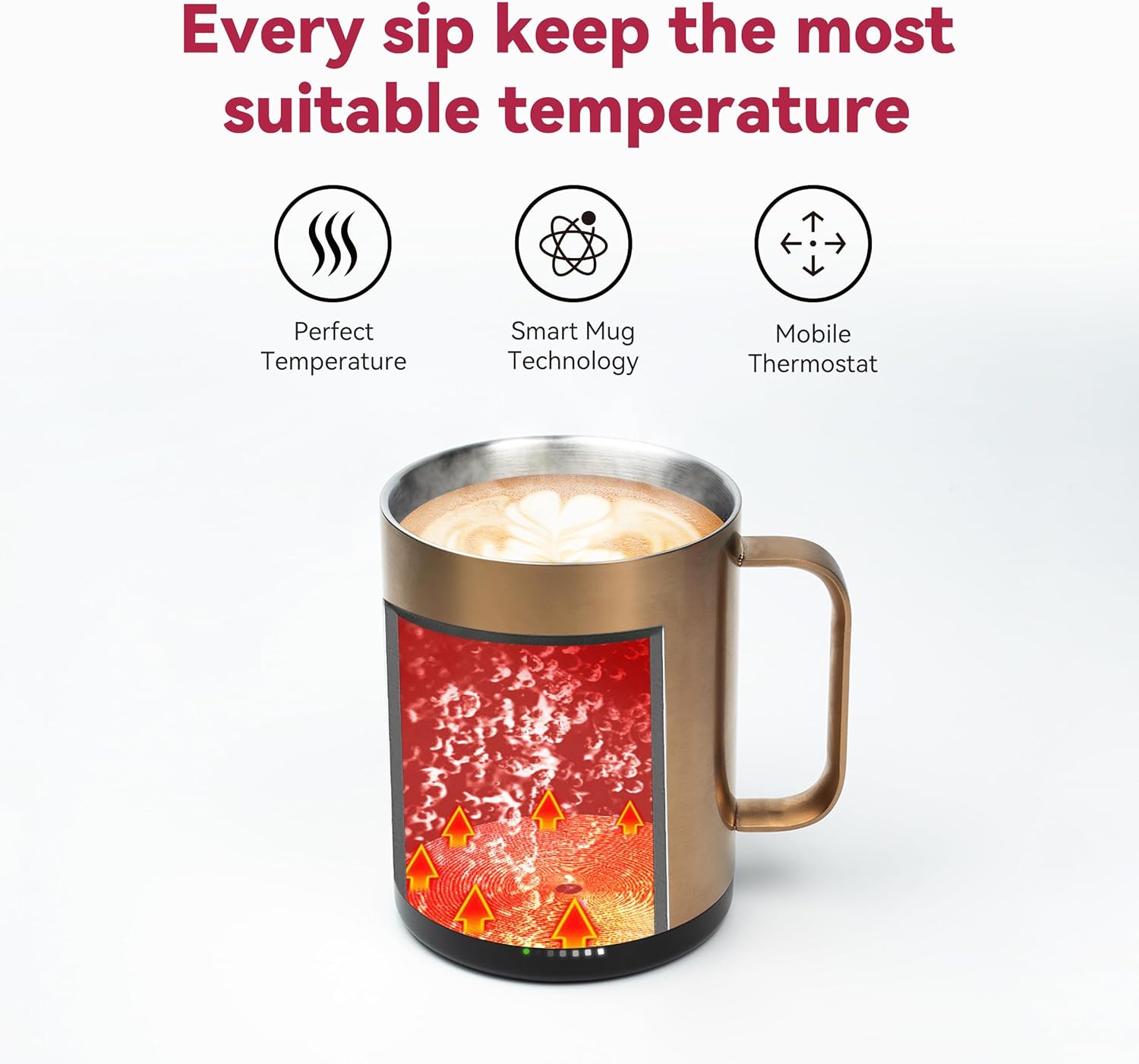 CERA+ Temperature Controlled Smart Mug 2, Self-Heating Coffee Mug with Lid, 90 Minutes Battery Life, APP or Manual Control, Gift-Packing(Brown - 14 oz)