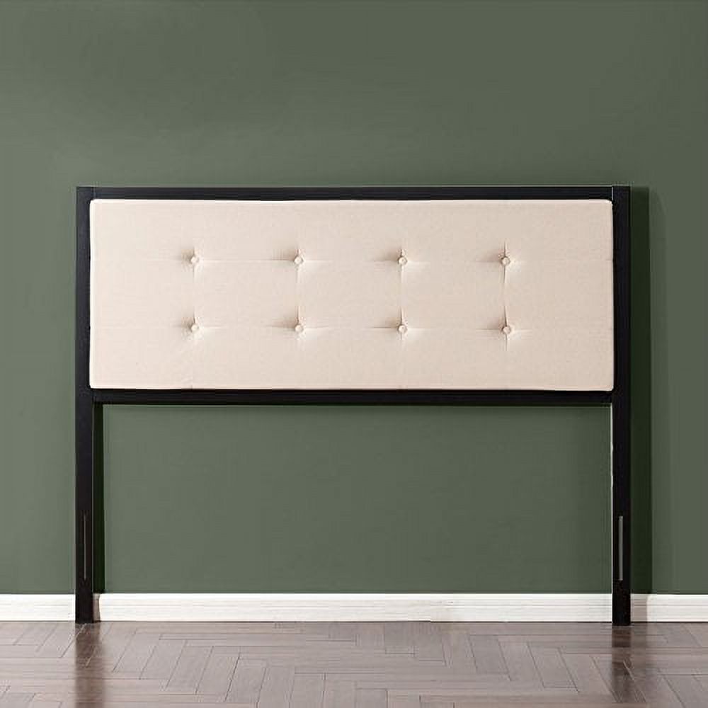 Zinus Barbara Button Tufted Taupe Upholstered Metal Headboard, Queen
