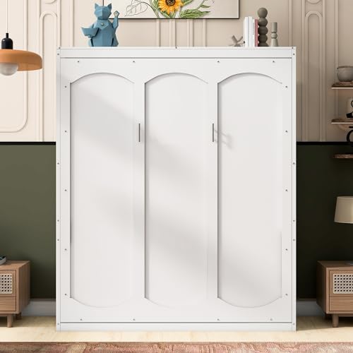 Queen Size Murphy Bed Wall Bed with Shelves, Modern Wall Bed with Shelves, Queen Size Wood Murphy Bed Cabinet Bed, Murphy Bed Chest Murphy Bed Frame, Horizontal Murphy Bed for Guest Bedroom, Grey