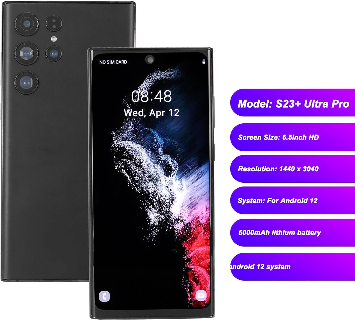 23 Plus Ultra Pro Cell Phone, Unlocked for Android 12 Smartphone with Stylus, 8GB RAM 128GB ROM, 6.5 HD Display, 16MP 24MP Dual Camera, Dual SIM, 5000mAh Battery (Black)