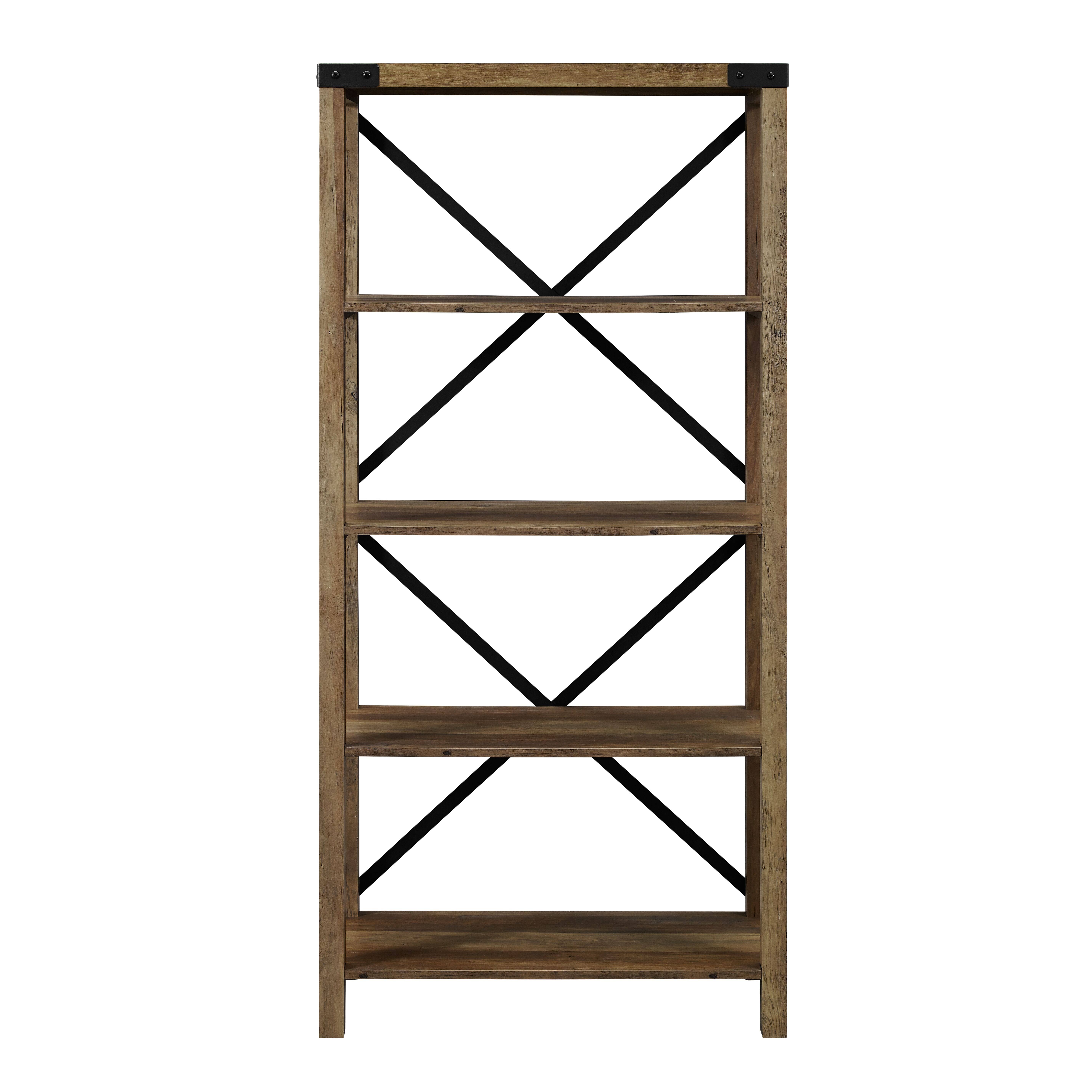 Walker Edison 64x22 Farmhouse Metal Bookcase Rustic Oak