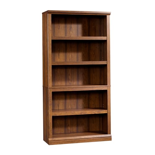 Sauder 5 Tier Book Shelf Wooden Bookcase Multipurpose Bookshelf for Home Office, Living Room, in Chalked Chestnut