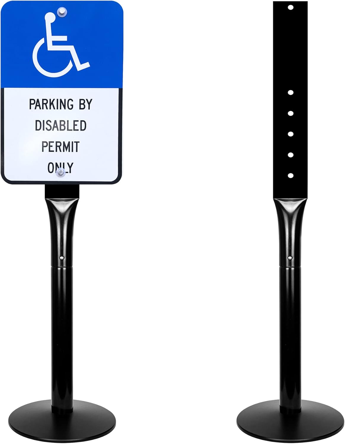 Mutualsign Parking Sign Post 48" Heavy Duty Cast Iron Sign Base Parking Sign Post, Movable Sign Stand for Hanging Signs, Black. Pack of 2
