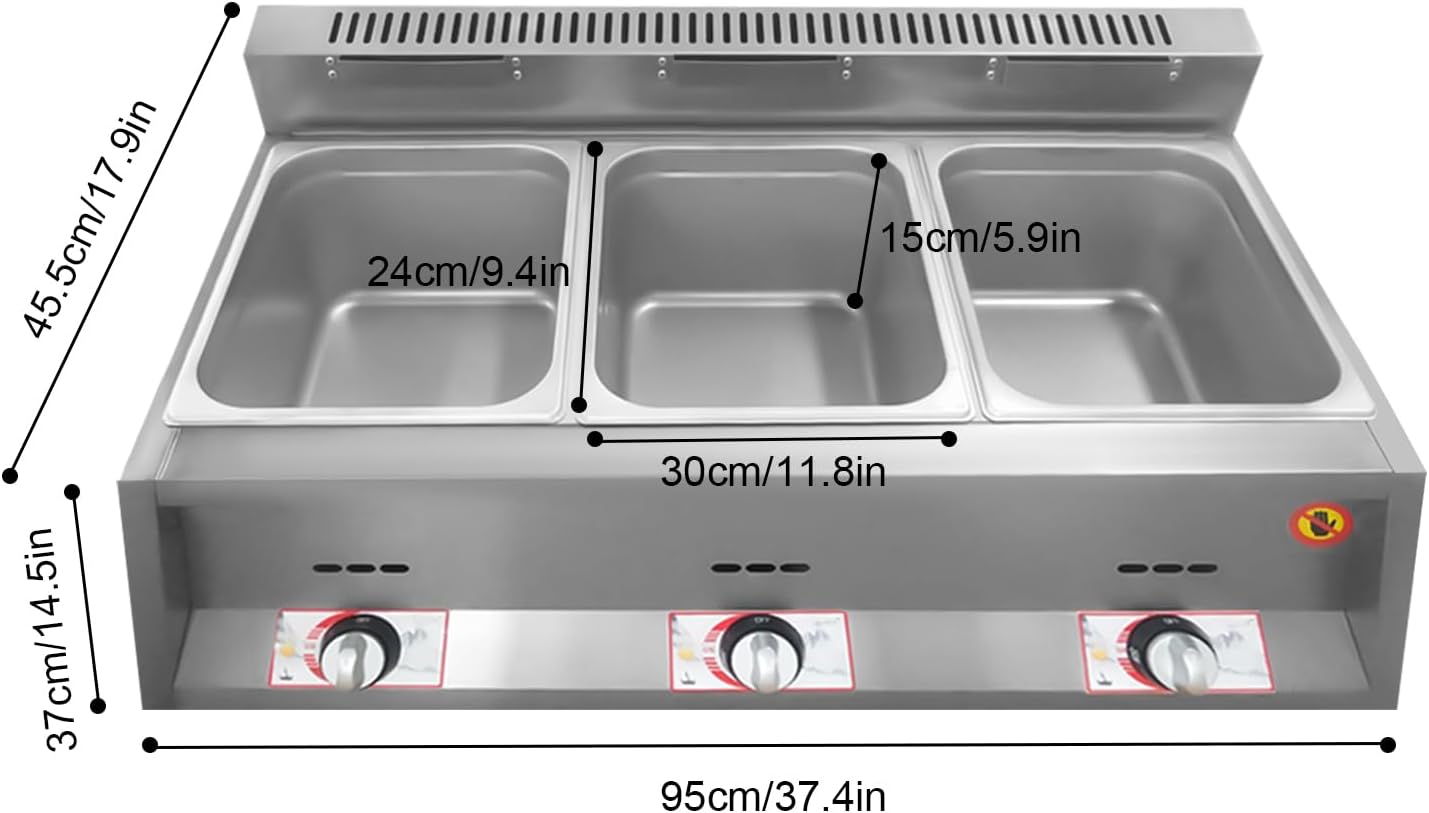 LPG Gas Deep Fryer, Propane LPG Commercial Countertop Deep Fryer Machine, 3x6L Stainless Steel Gas Food Warmer For French Fries Restaurant Home Kitchen