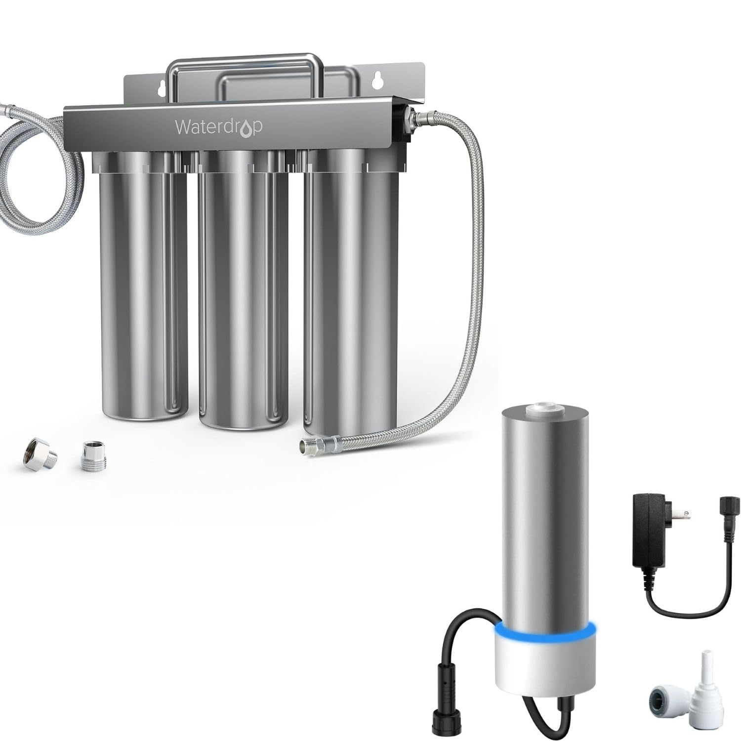 Waterdrop TST-UF 0.01μm Ultra-Filtration Under Sink Water Filter, Stainless Steel,Remove 99.99% of Contąminants Larger Than 0.01μm-BUNDLE
