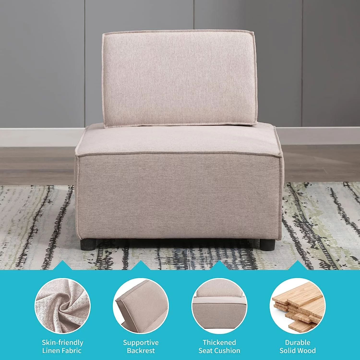 ZAFLY L Shaped Modular Sectional Sofa Couch, Armless Floor Sofa Couch with Ajustable Backrest, Convertible 6 Seats Sofa Bed, Oversized Variable Sectional Sofa Couches for Living Room, Beige