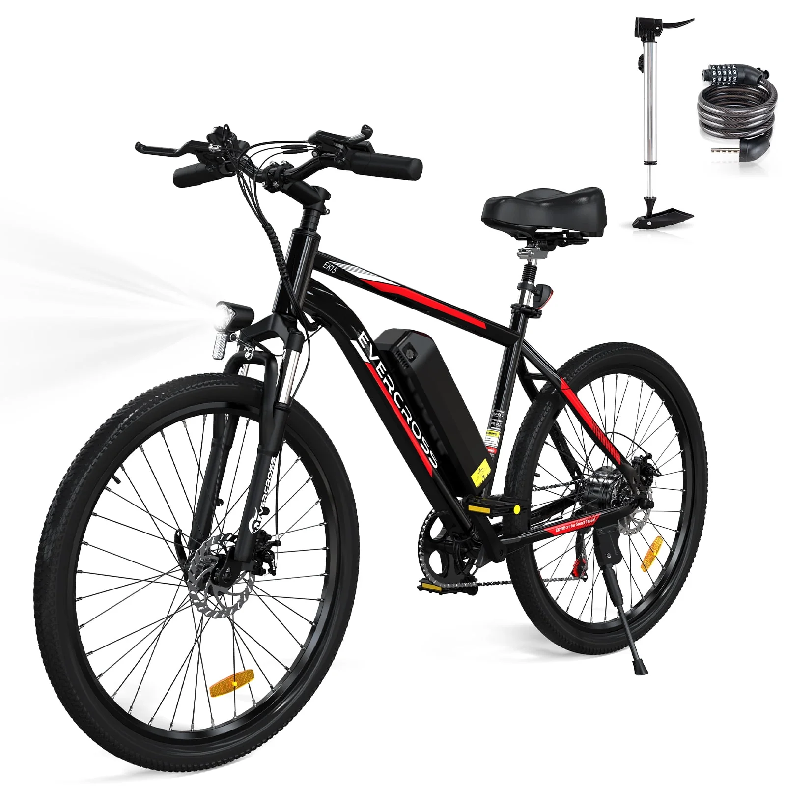 EVERCROSS 500W Electric Bike 26 Electric Bicycle for Adults 20MPH Mountain Bike with Removable 36V 12Ah Battery, 7 Speed Commuter Bike for Man Woman, BLack