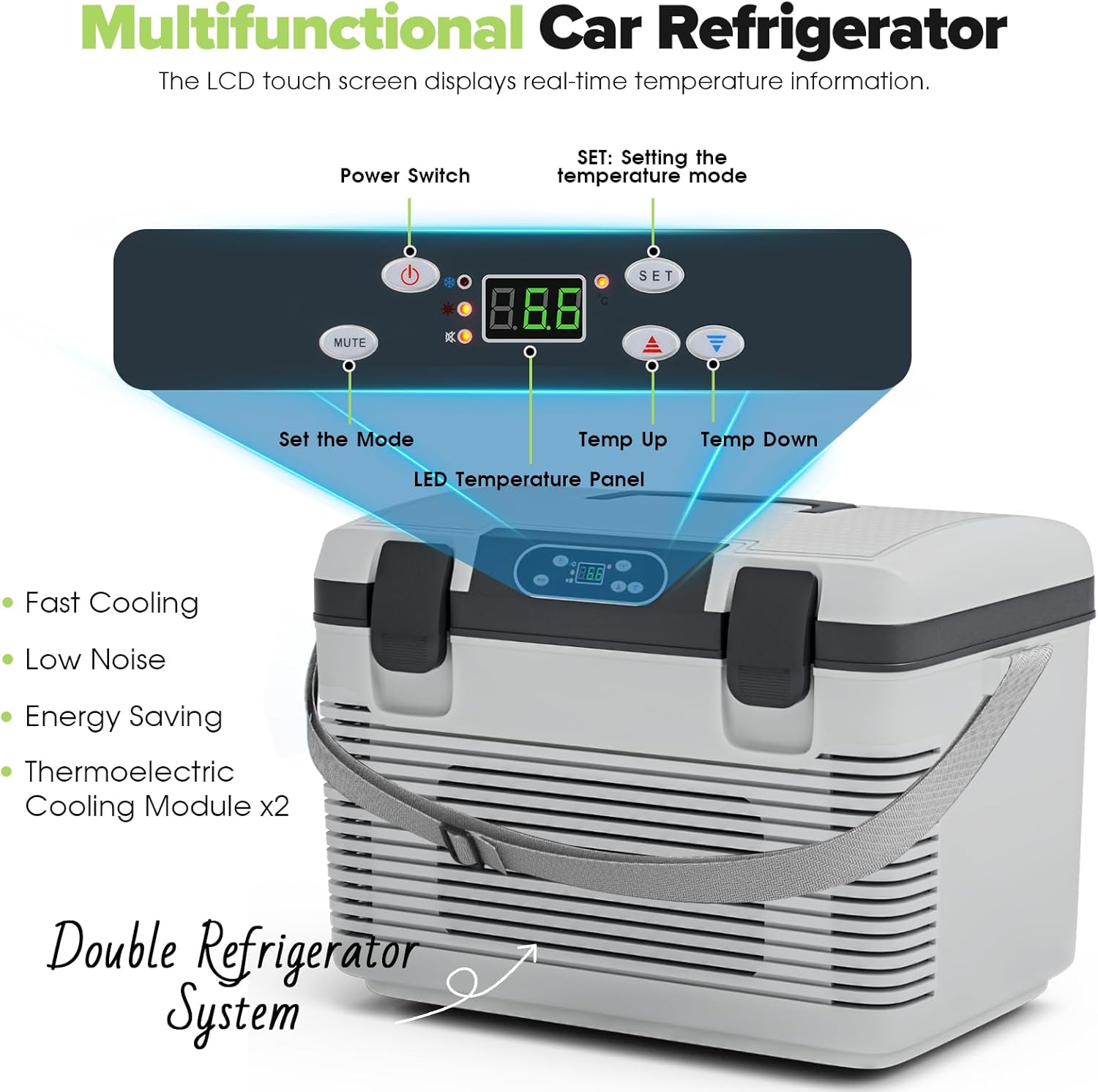 12V Car Refrigerator 21 QT(20L) Portable Electric Cooler/Warmer with 12 Volt DC &110V AC, Thermoelectric Fridge Plug in Cooler for Car, Vehicle, Travel, Camping, Outdoor, Grey