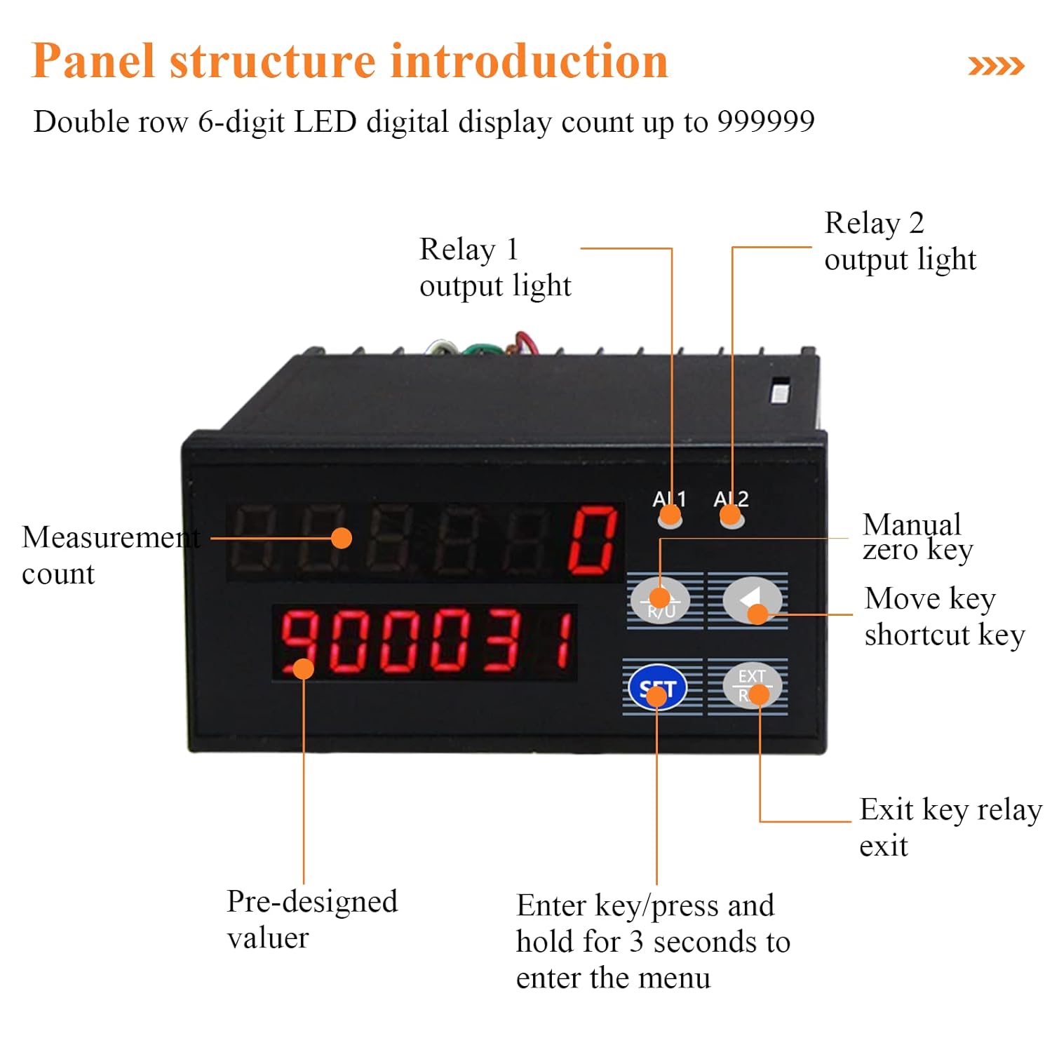 JIAWANSHUN Digital Length Meter Counter Mechanical Length Counter Single Measure Wheel Unit in Feet Meter with Control Function 0-999999