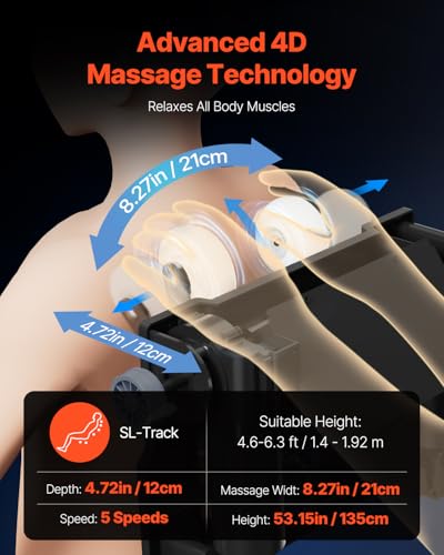 VEVOR Massage Chair, 4D Full Body Zero Gravity Recliner with SL Track, Yoga Stretch, AI Voice Control, Heat, Foot Roller, Retractable Pedal, 36 Airbags, LCD, Armrest Controls, Rolling Base