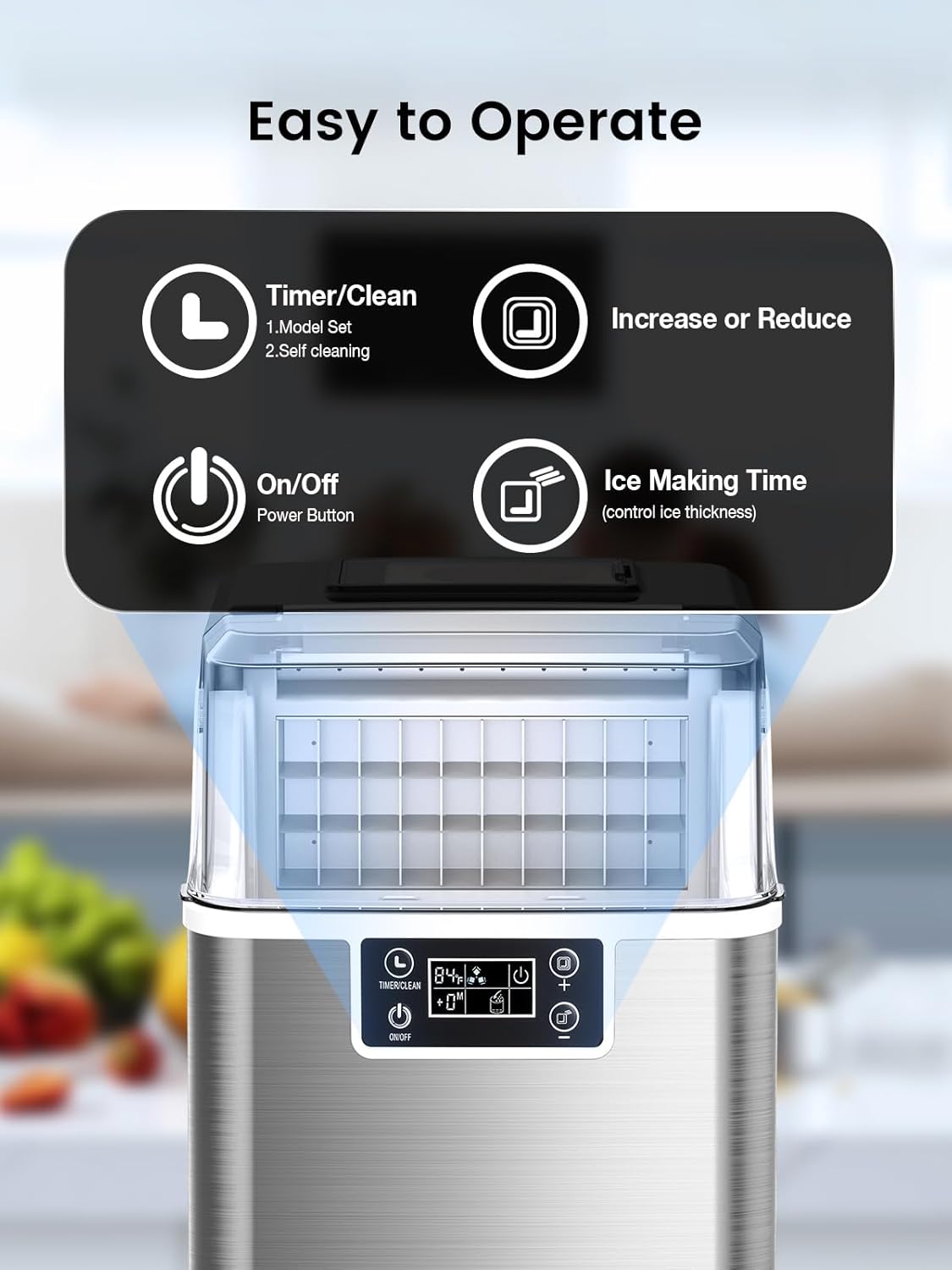 Kndko Ice Makers Countertop, 45Lbs/Day, 2 Ways to Add Water, Countertop Ice Maker, 24 Pcs Ready in 13 Mins, Self Cleaning Ice Maker, 24H Timer, Perfect for Home Bar RV, Stainless Steel Ice Maker