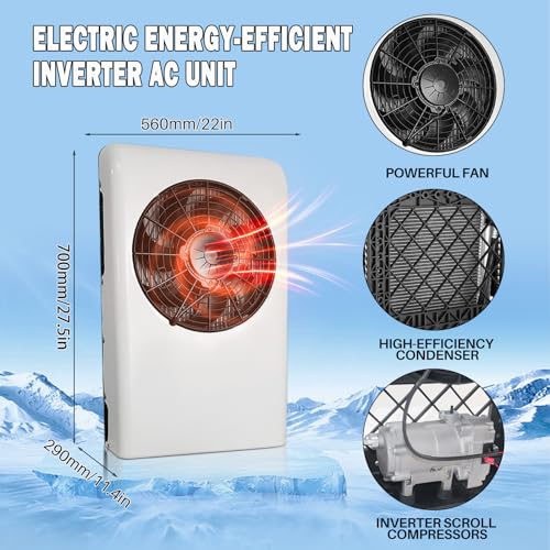 800W A/C 12 Volt DC Air Conditioner Split 800W Ac Unit for Truck Parking, 12V Air Conditioner, Quiet Fast Cooling for Semi-Truck, Van, Pickup, Motorhome, RV, 800W Ac