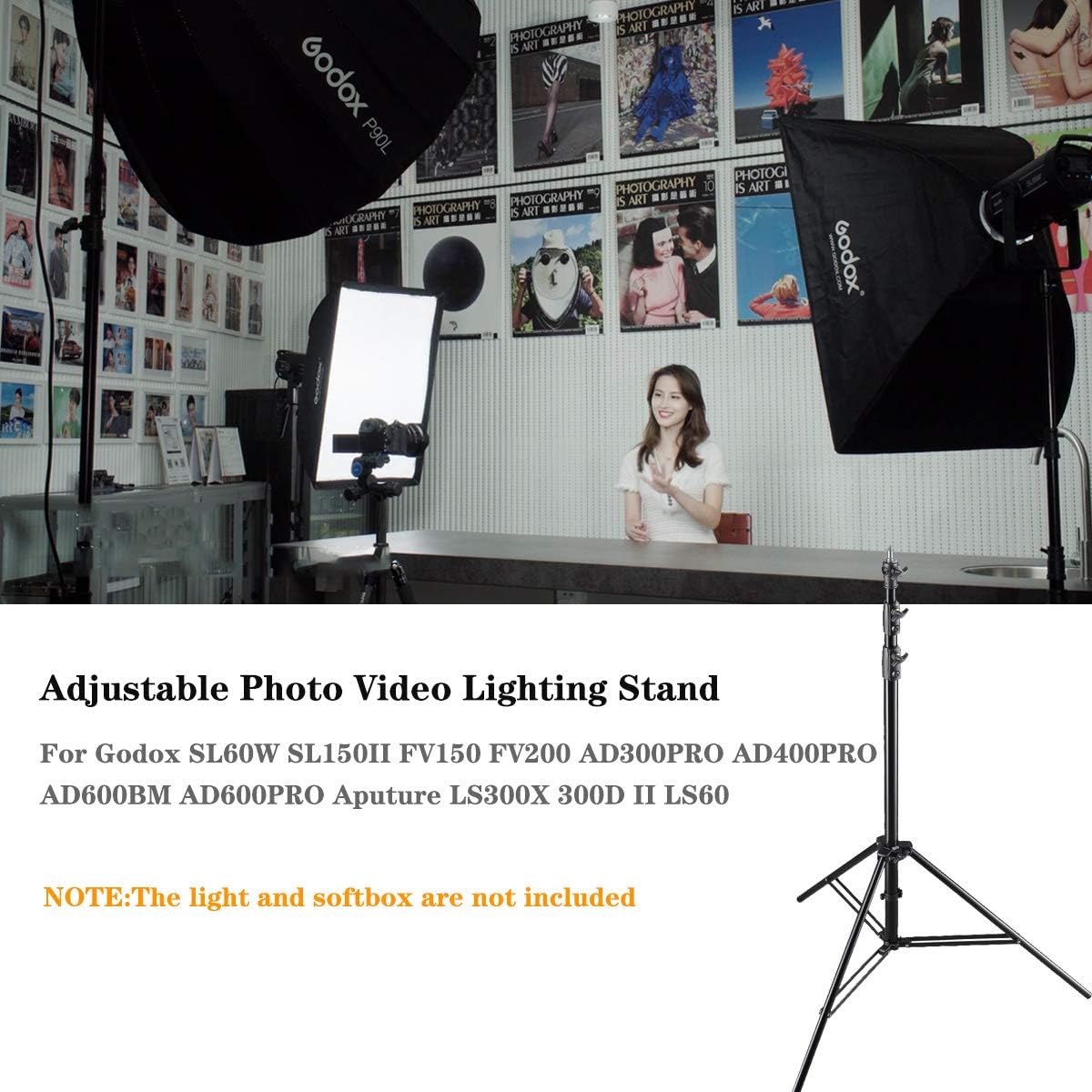 Godox Heavy Duty Aluminum Photography Light Tripod Stand for Studio Photography Lighting, Backgrounds, Monolights, Strobe Flash - 286CM, 112 Inches Pack of 2