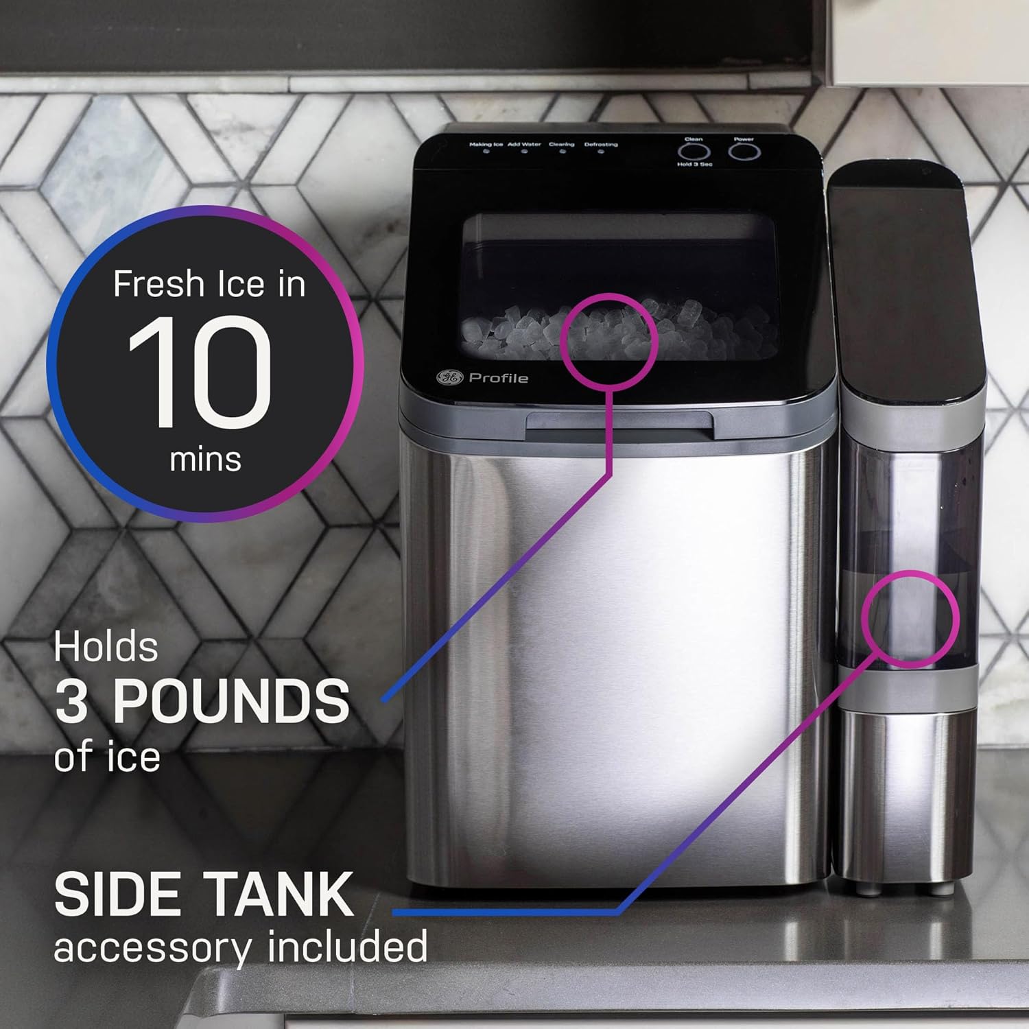 GE Profile Opal 1.0 Nugget Ice Maker| Countertop Pebble Ice Maker | Portable Ice Machine Makes up to 34 lbs of Ice Per Day | Stainless Steel
