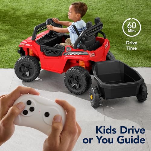 Best Choice Products Kids 12V Electric Ride On UTV Car and Trailer w/Parent Control, LED Lights, 2 Speeds, Bluetooth - Black