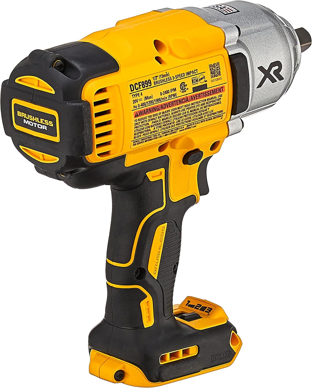 DEWALT 20V MAX XR Brushless High Torque 1/2" Impact Wrench with Detent Anvil, Cordless, Tool Only (DCF899B)