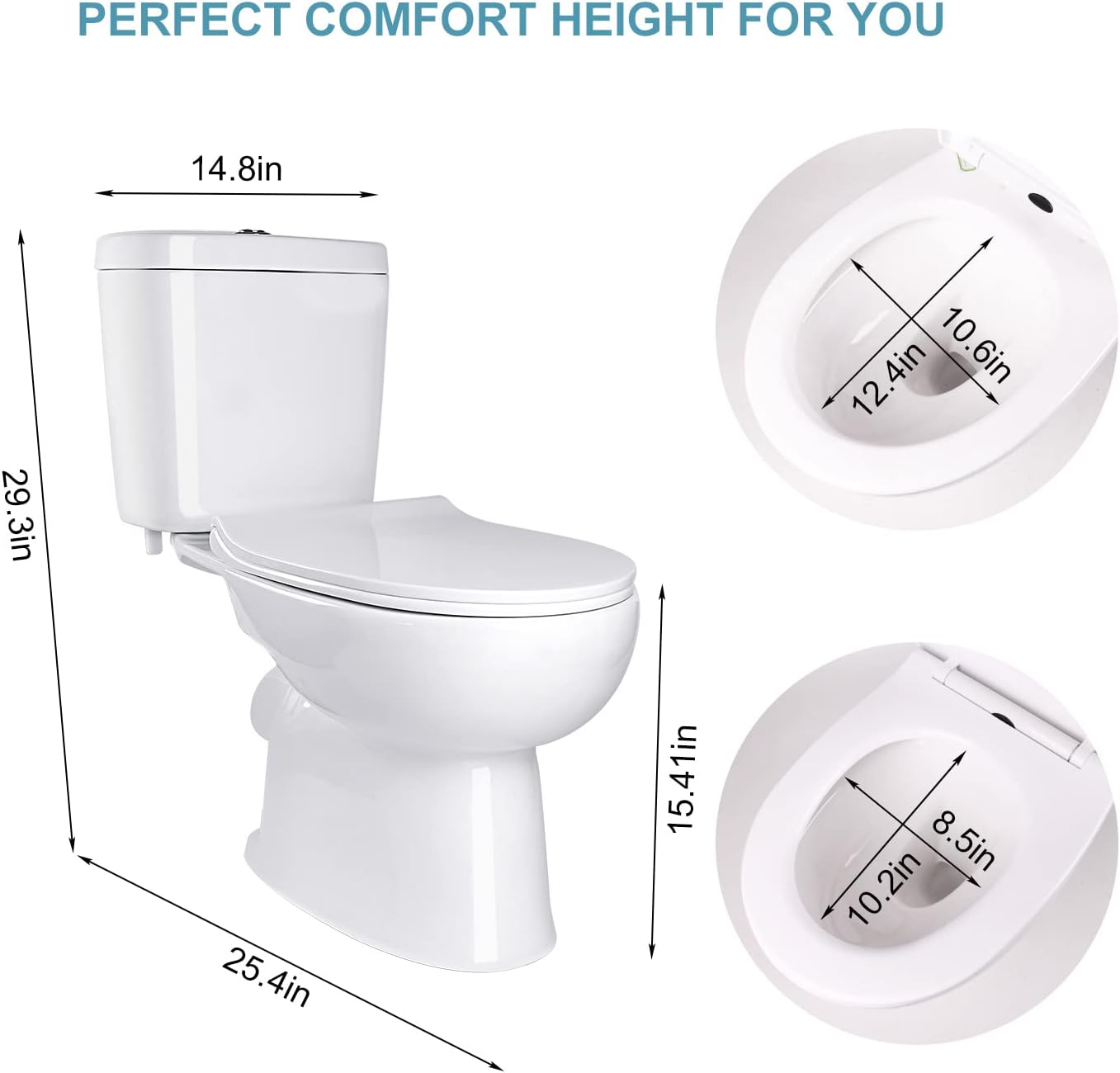 Upflush Toilet with 850 watt Macerating Pump, Two Piece Toilet for Basement, Dual Flush Elongated Toilet, 4 Water Inlets for Kitchen Sink Shower, AC Vents, Automatic Disposal Pump, 36ft Vertically