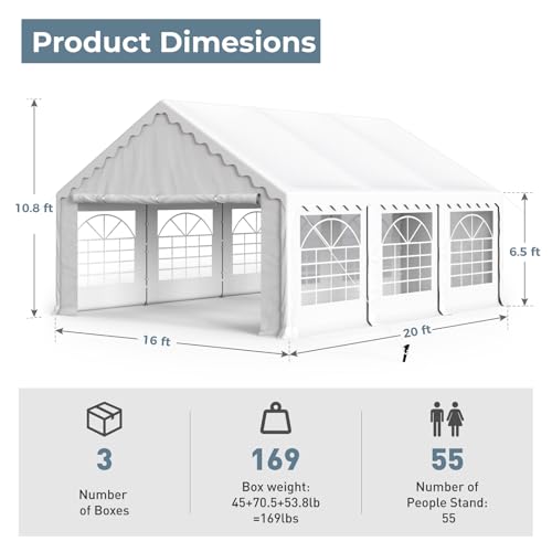 GREEN PARTY 20x40FT Party Tent Heavy Duty, Large Wedding Event Shelters with 7 Carry Bags & Removable Sidewalls, Outdoor Canopy Gazebo Commercial Tents for Parties Carport Camping Garden Patio