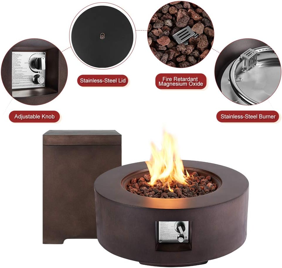 AVAWING 30in Outdoor Propane Fire Pit, 50,000 BTU Auto-Ignition Gas Fire Table w/ Weather-Resistant Pit Cover, Lava Rocks, CSA Certification