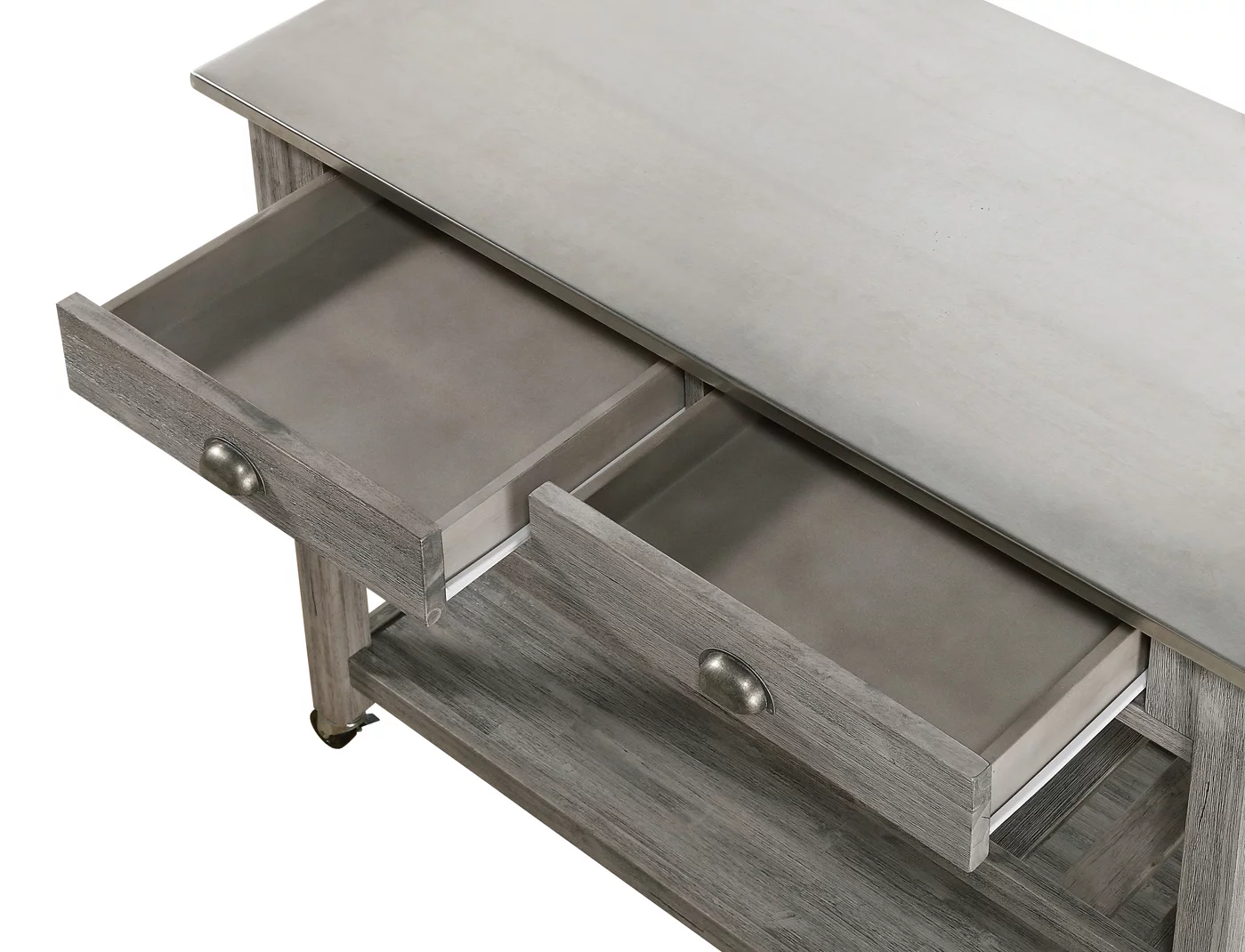 Boraam Sonoma Wood Kitchen Cart with Stainless Steel Top - Storm Grey Wire-Brush Finish