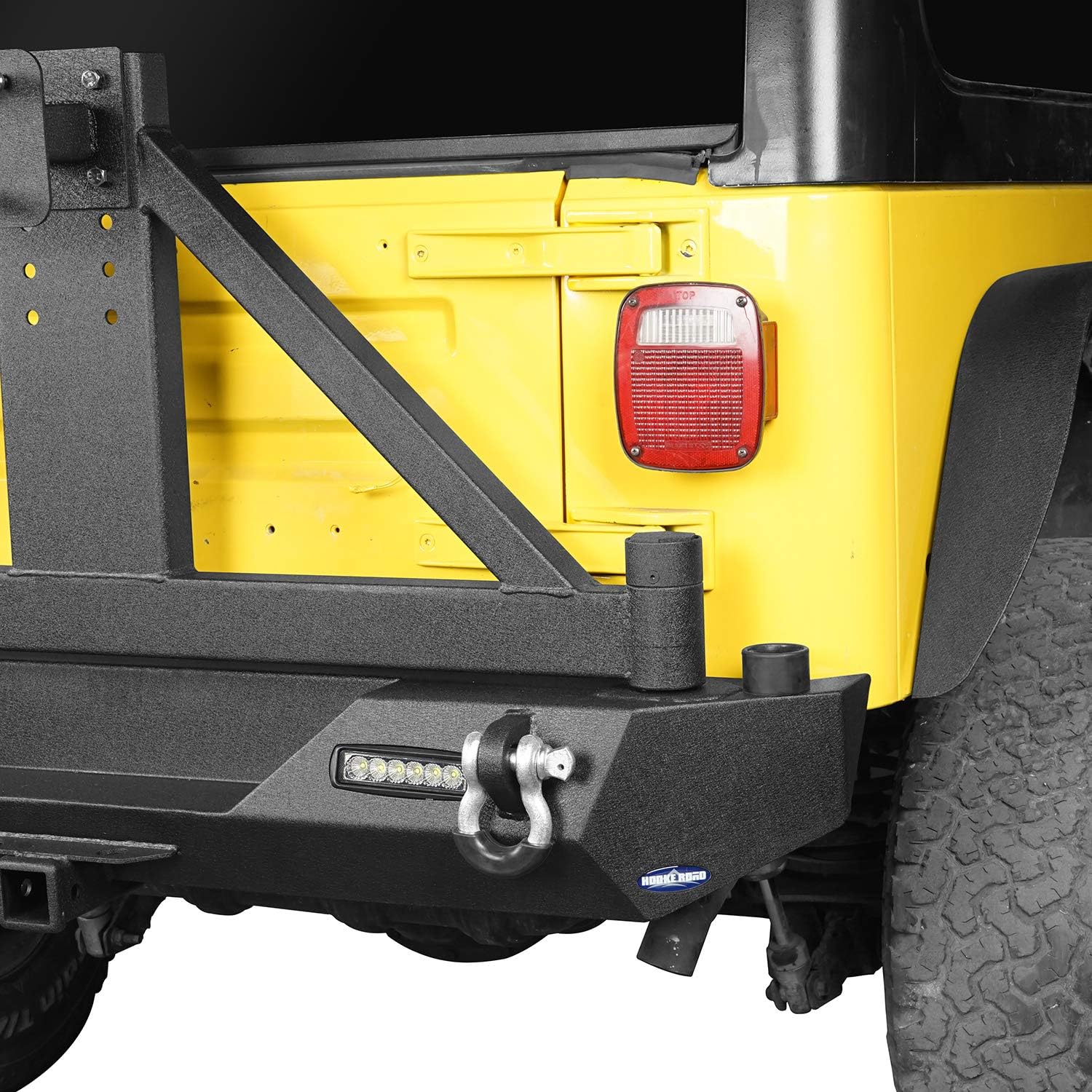 u-Box Wrangler Rear Bumper w/Tire Carrier for 1987-2006 Jeep TJ YJ Wrangler Different Trail Texture Steel Bumper w/ Receiver Hitch & LED Lights