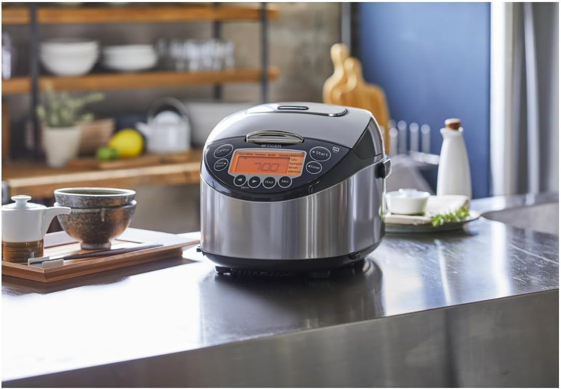 Tiger JKT-D18U 10-Cup Induction Heating Rice Cooker (Black and Stainless Steel) Bundle with Rice Washing Bowl and Bamboo Spoon (3 Items)