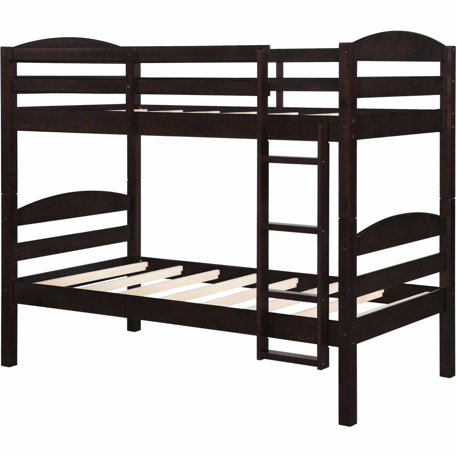 Mainstays Twin Over Twin Wood Bunk Bed, Walnut