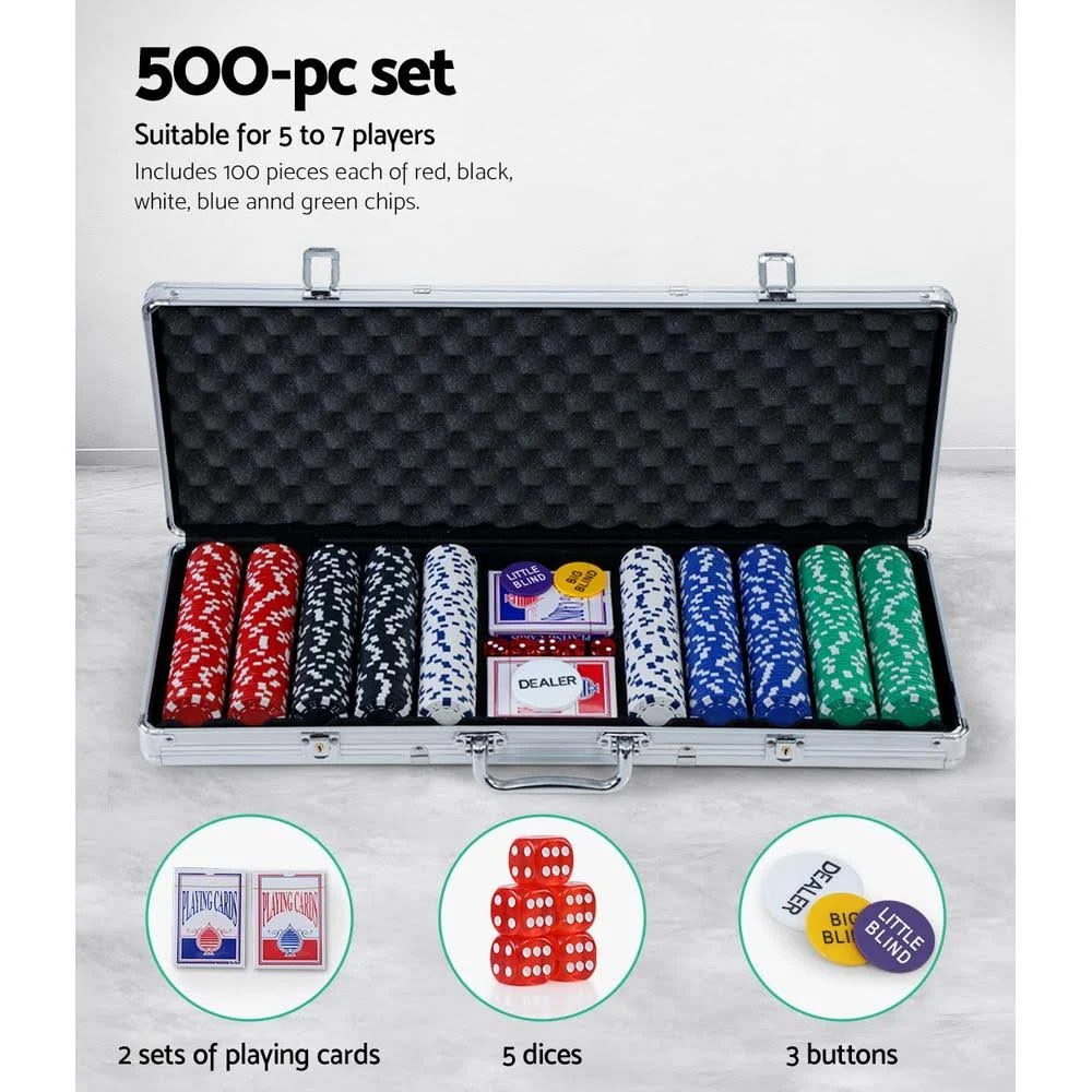Poker Chip Set 500pc Chips Texas Hold&em Casino Gambling Dice Cards