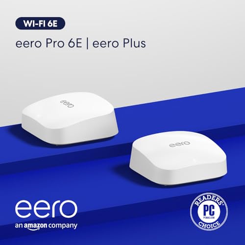 Amazon eero Pro 6E mesh wifi system - Supports internet plans up to 2.5 Gbps, Coverage up to 4,000 sq. ft., Connect 100+ devices, 2-pack