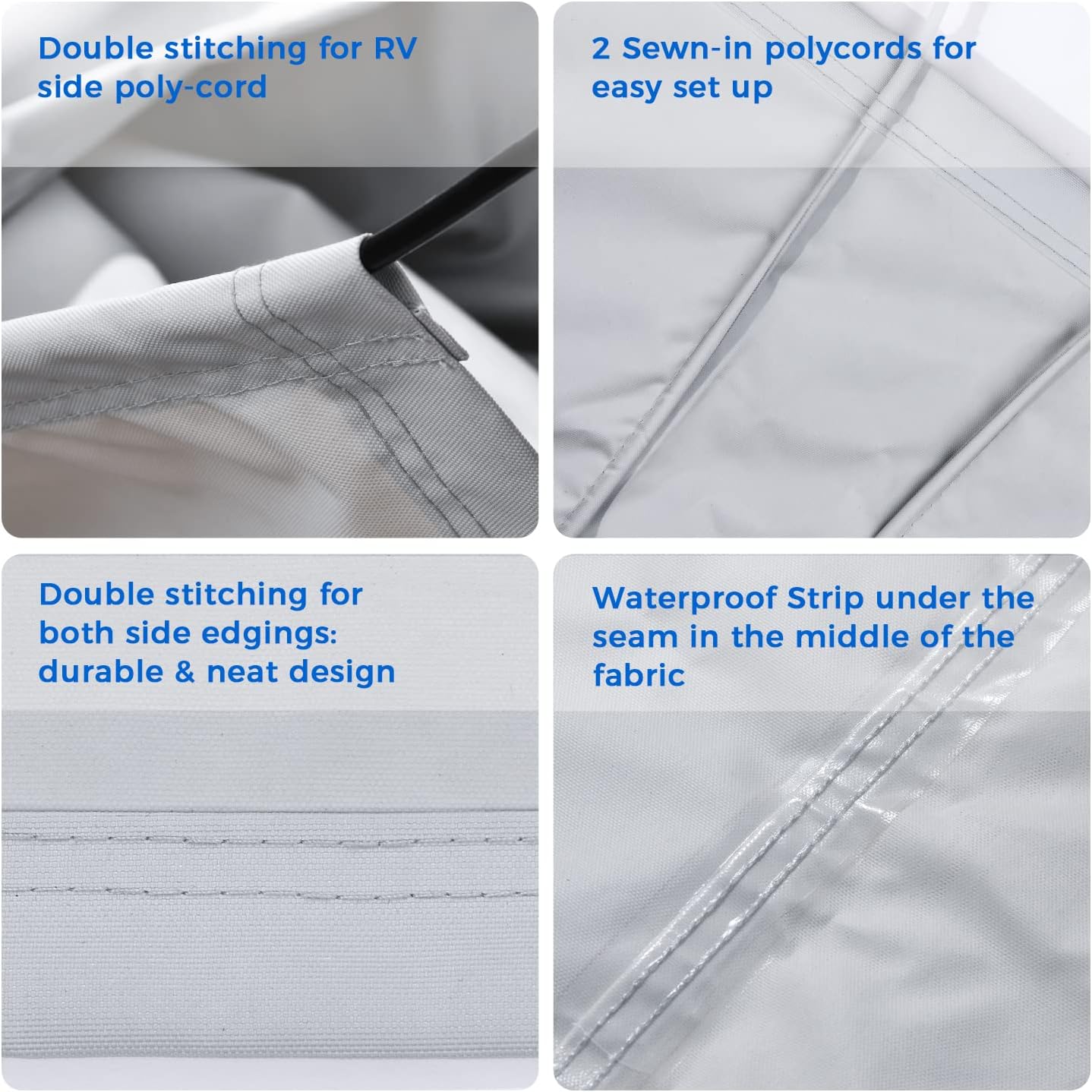 Fonzier 280GSM RV Awning Fabric Replacement Solution Dyed Fabric Camper Awning Replacement Fabric with Awning Anchor Kits & Pull Tension Strap for RV Trailer Motorhome - 21'(Fabric 20'2"), Gray