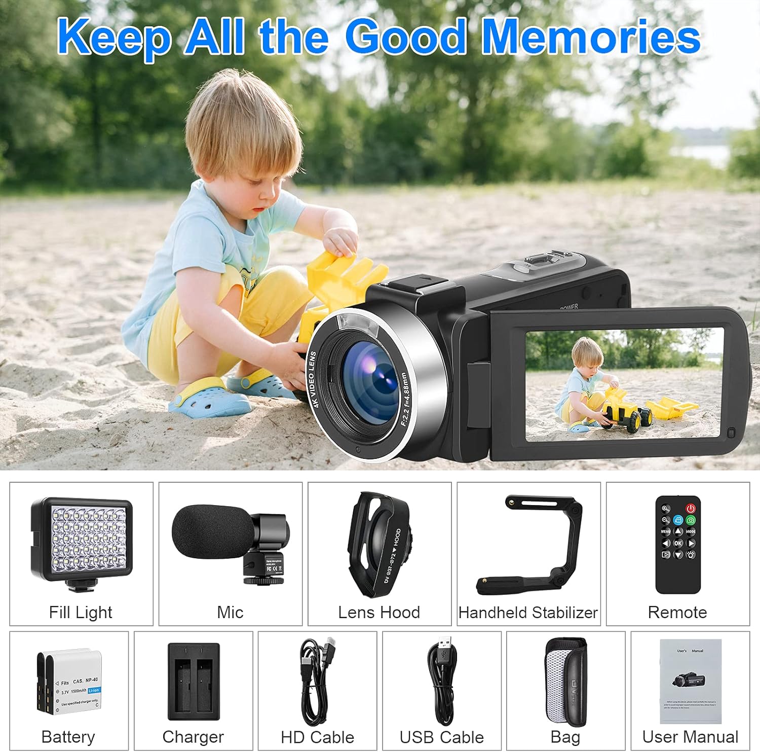 Video Camera 4K, Camera for YouTube Live Streaming 56MP, Easy to Use Vlogging Camera with External Microphone, IR Night Vision 16X Digital Zoom WiFi Remote Control Video Recorder