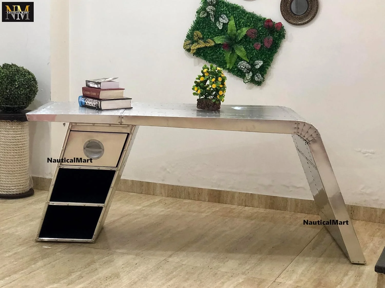 NauticalMart Aviator Wing Desk Aluminium Table Aviator Home Office Furniture (Left, 70 Inches)