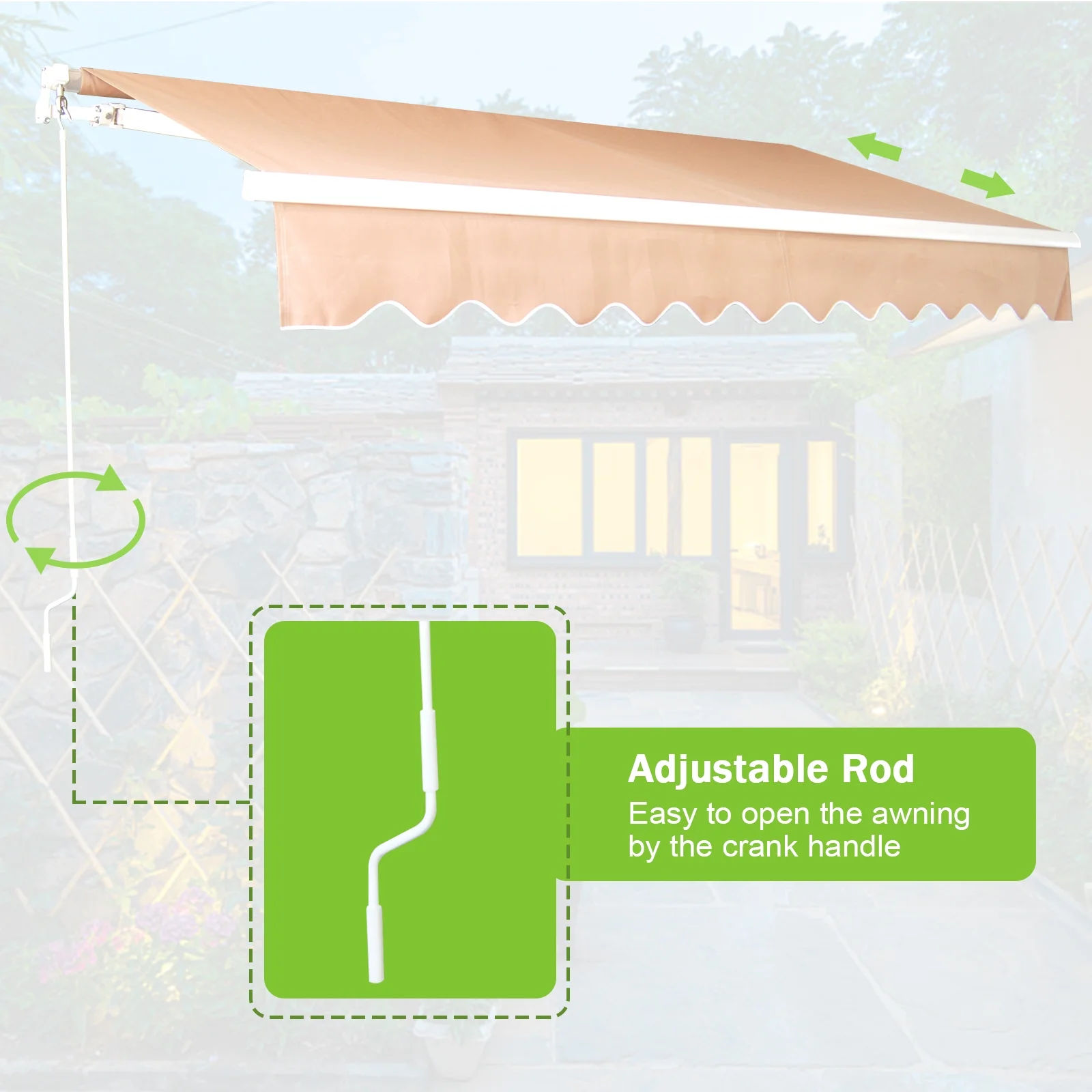 Retractable Patio Awning 6.5’x8.2’ Sun Shade Awning with Manual Crank Handle, Window Door Shelter Awning for Patio/Balcony/Yard,Tan