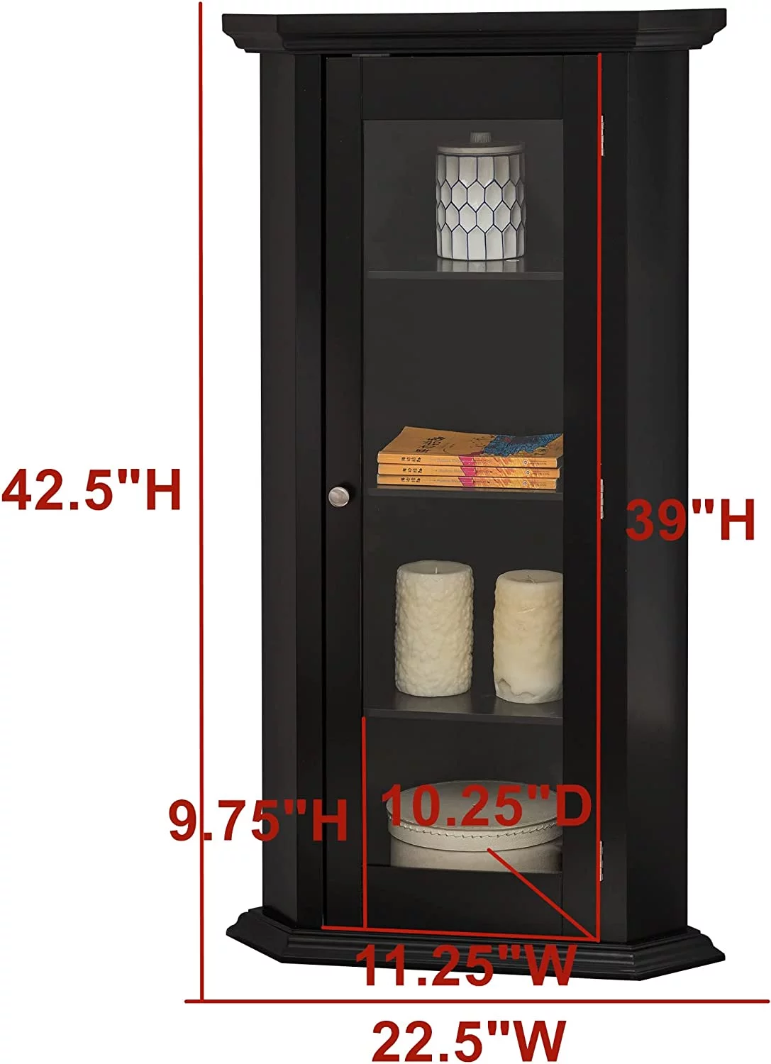 FJU - Corner Accent Display Wood Curio Cabinet, Black