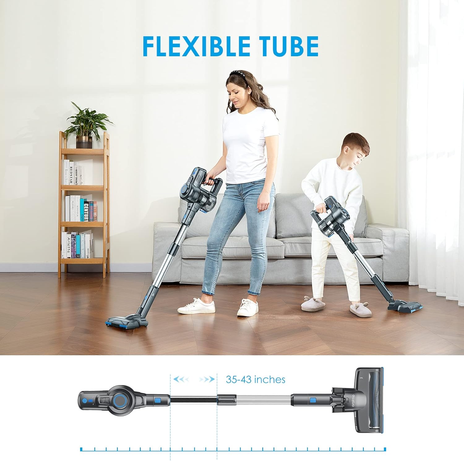 Oraimo Stick Vacuum, Cordless Vacuum Cleaner with Self-Standing, Cordless Stick Vacuum with 35 Mins Runtime Detachable Battery, 4 in 1 Lightweight Vacuum with LED for Hardwood Floor Carpet Marble Tile