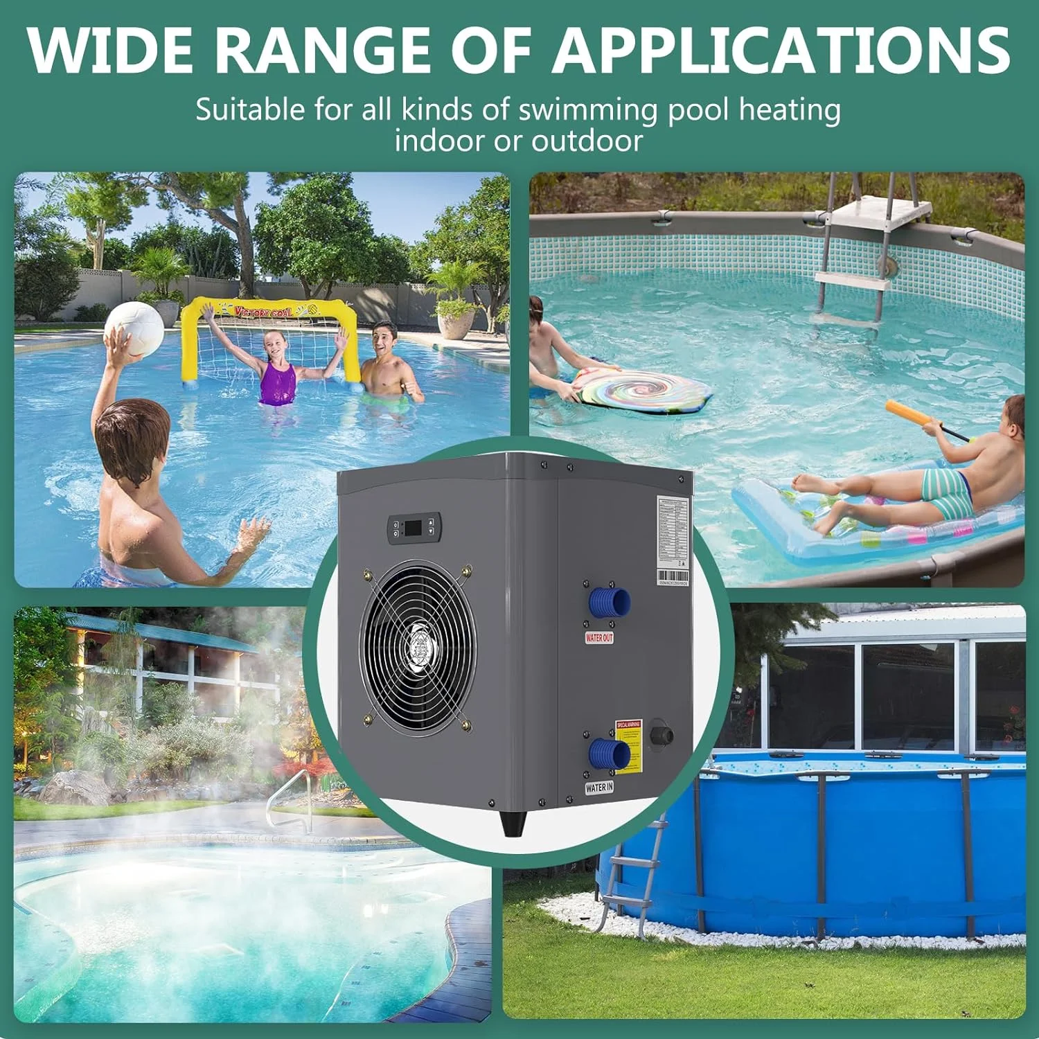 Lilypelle Pool Water Heater for Above Ground Pools,1.8 P Pool Heat Pump,15000 BTU/hr,Up to 5000 gallons,110V~120V/60Hz